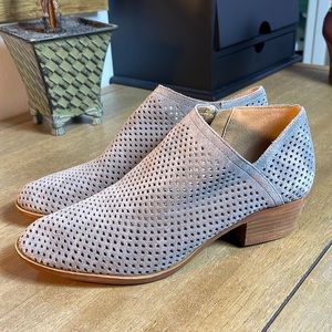LUCKY BRAND Perforated Gray Suede Leather Booties